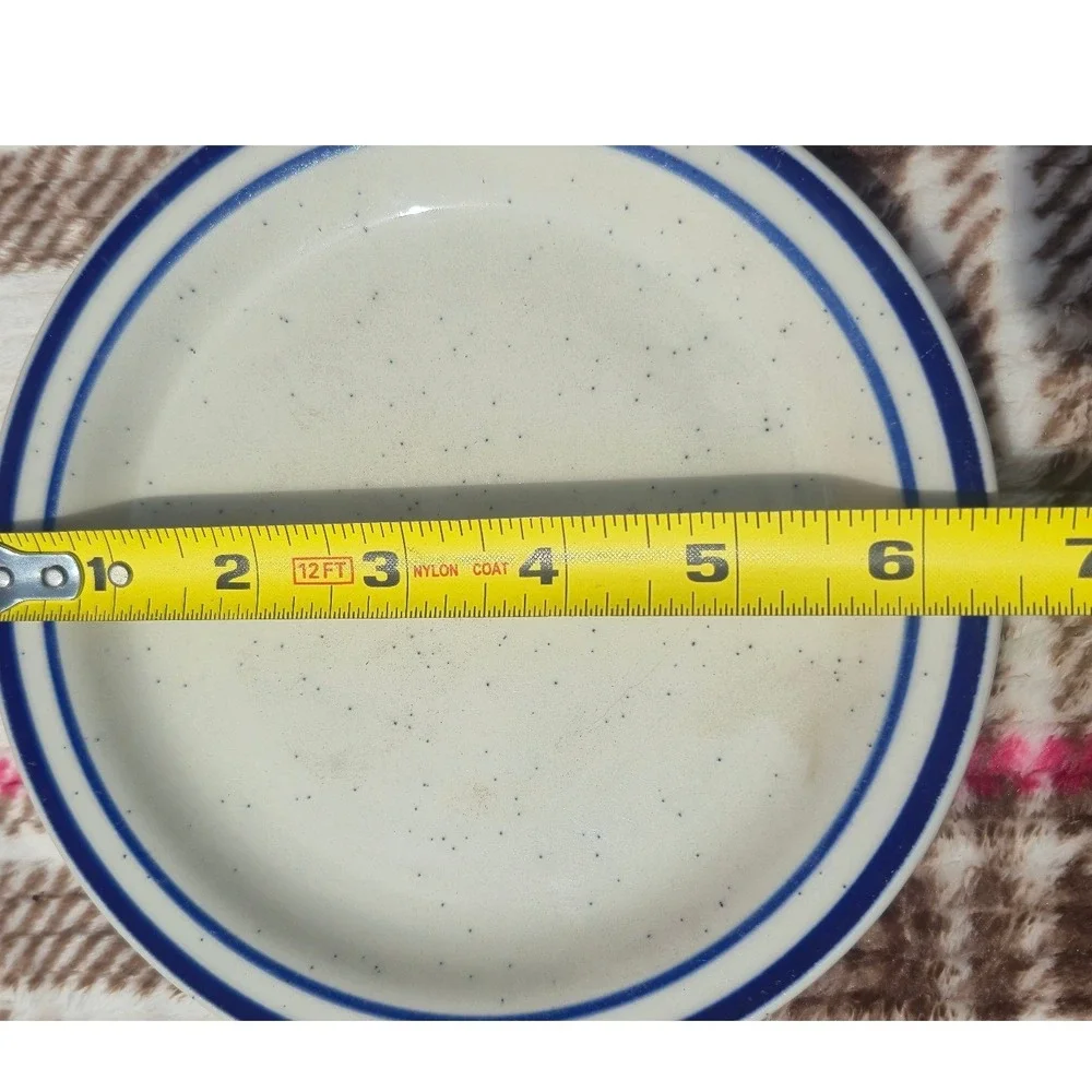 Stoneware Side Plate Cream Speckled Blue Band‎ 6.5 Inch Vintage